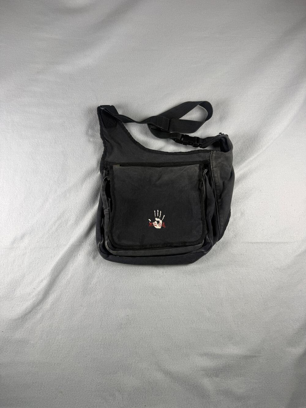 Mudd Crossbody Bag Black Canvas Messenger Sling Handbag Graphic Logo Vintage Y2K